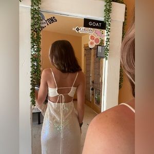 Lucy in the Sky white iridescent prom dress